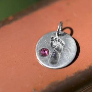 Footprint Charm with Pink Crystal